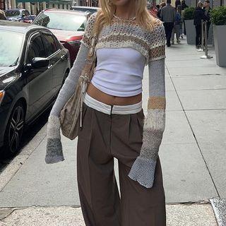 Color Block Long Sleeve Crop Sweater