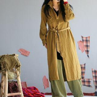 Pocket Detail Long Shirt Mustard Yellow - One Size