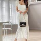 Square-neck Pointelle-knit Dress