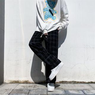 Plaid Corduroy Loose Fit Pants
