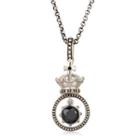 Left Right Accessory - 925 Silver Cross Crown On Milgrain Ring With Dangling Black Cz Necklace (24)