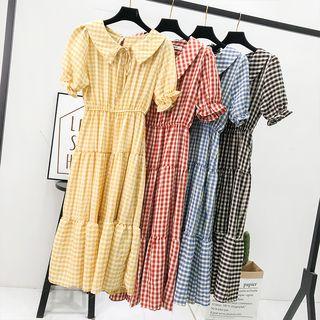 Peter Pan-collar Checked Midi Dress