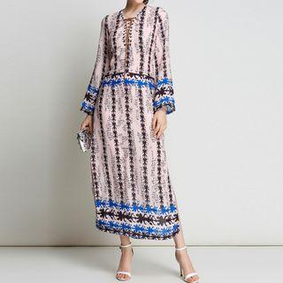 Long-sleeve Striped Maxi Chiffon Dress