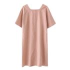 Short-sleeve Square Neck Shift Dress