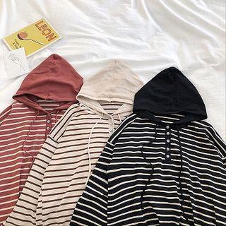 Color-block Striped Knit Hooded Long-sleeve Sweater