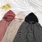 Color-block Striped Knit Hooded Long-sleeve Sweater
