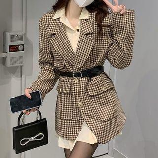 Mini A-line Shirtdress / Houndstooth Single-breasted Blazer / Belt / Set