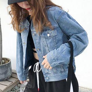 Single-breasted Long-sleeve Loose-fit Denim Jacket