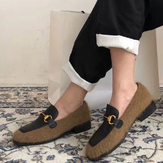 Square Toe Furry Trim Loafers