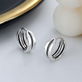 Layered Sterling Silver Hoop Earring 1 Pair - 027fr - Silver - One Size