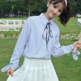Pinstriped Tie Neck Blouse