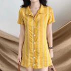 Striped Short-sleeve Mini Shirtdress