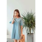 Short-sleeve Slit-detail Mini Shift Dress