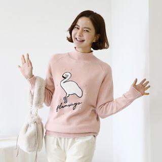Flamingo-patched Beaded Knit Top