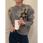Floral Pattern Sweater Gray - One Size