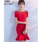 Crochet Trim Flounced-hem Short-sleeve Cocktail Dress