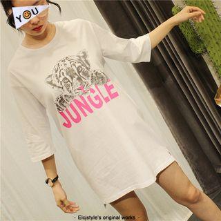 Tiger Print 3/4 Sleeve T-shirt Dress