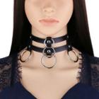 Hoop Alloy Pendant Layered Faux Leather Choker