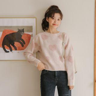 Heart Knit Round-neck Sweater