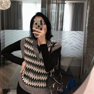 Pattern Knit Vest Gray - One Size
