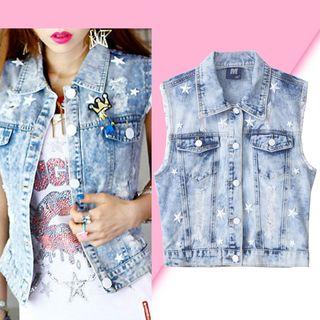 Star Stud Washed Denim Vest