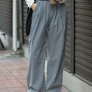 Plaid Wide Leg Pants Blue - One Size