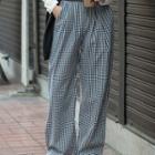 Plaid Wide Leg Pants Blue - One Size