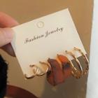Set Of 3 Pairs: Earring Set Of 3 Pairs - 1127a# - Gold & Brown - One Size