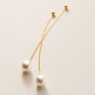 Faux Pearl Sterling Silver Dangle Earring 1 Pair - S925 Silver - Gold & White - One Size