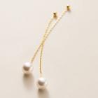 Faux Pearl Sterling Silver Dangle Earring 1 Pair - S925 Silver - Gold & White - One Size