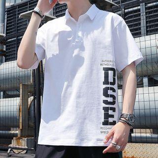 Printed Letter Oversize Button-up Top
