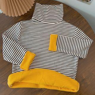 Long-sleeve Turtleneck Striped Fleece-lined T-shirt