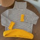 Long-sleeve Turtleneck Striped Fleece-lined T-shirt