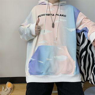 Tie Dyed Cloud Print Hoodies With Lettering