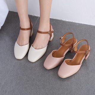 Contrast Strap Block Heel Sandals