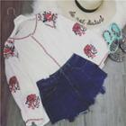 Flower Embroidered Long Sleeve Top