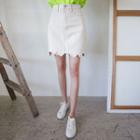 Zip-front Distressed Cotton Skirt
