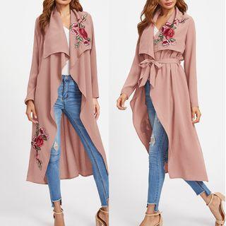 Floral Embroidery Open Front Jacket