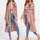 Floral Embroidery Open Front Jacket