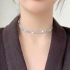 Rhinestone Layered Choker Necklace Bm0232 - Silver - One Size