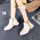 Chunky Heel Lettering Strap Ankle Boots