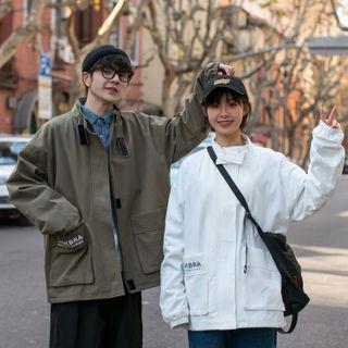 Lettering Cargo Zip Jacket