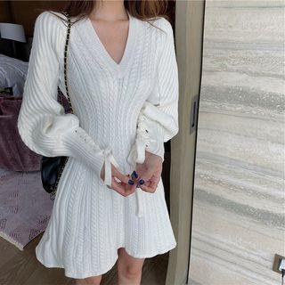 V-neck A-line Mini Sweater Dress