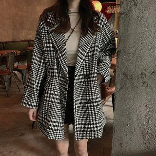 Plaid Double-breasted Jacket Plaid - Black & White - One Size