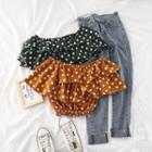Off-shoulder Dotted Chiffon Cropped Top