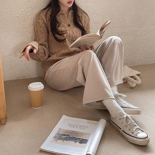 Drawcord Fleece Straight-leg Pants