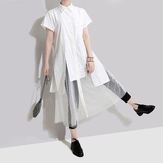 Short-sleeve Paneled Midi Shirt Dress