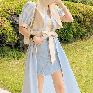 Short-sleeve Two-tone Shirt Dress