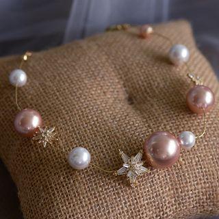 Bridal Faux Pearl Necklace Gold - One Size