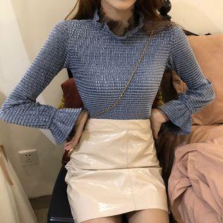 Long-sleeve Mock Two-piece Top / Patent Pencil Skirt